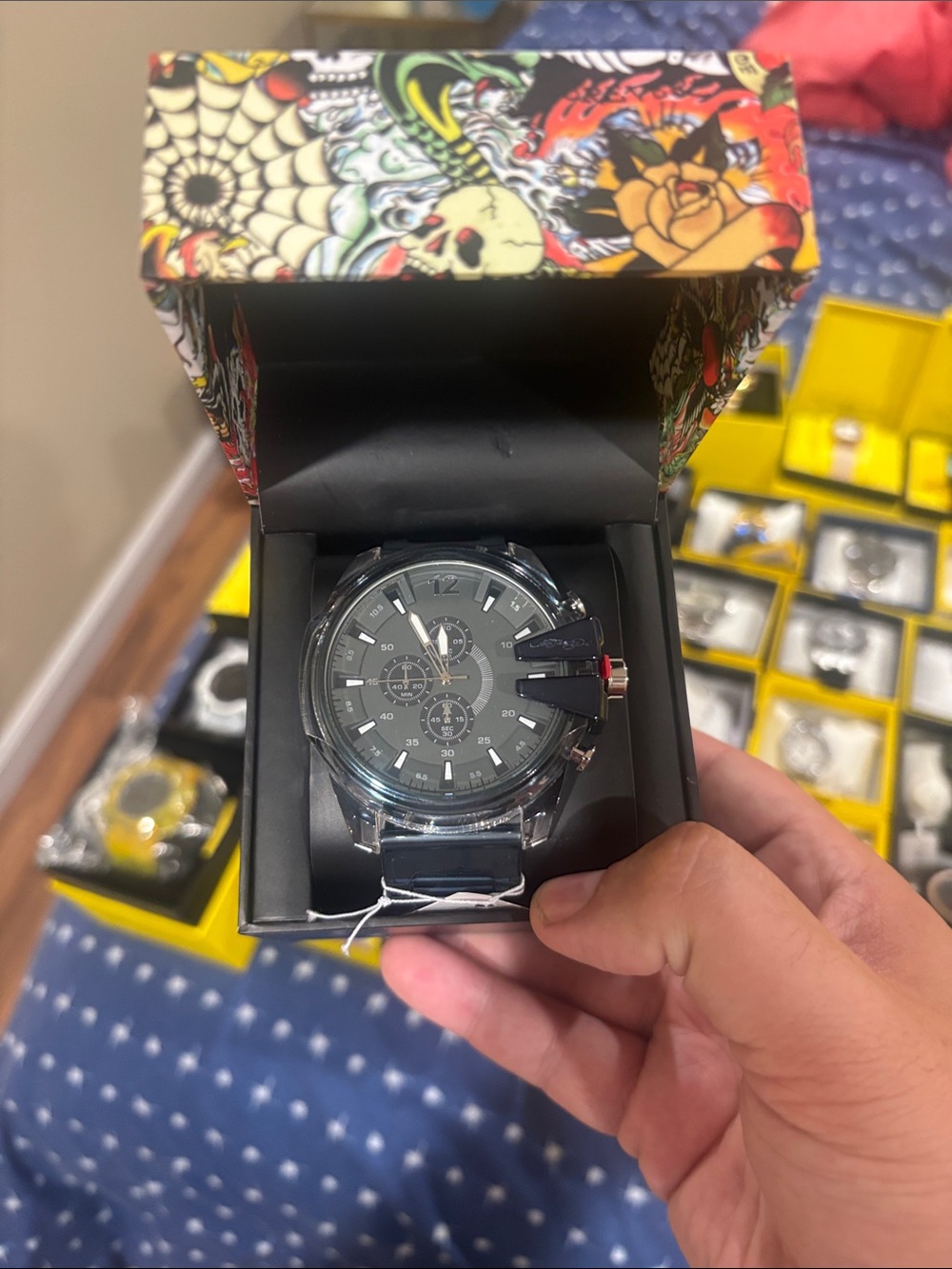 Men's Black Chronograph Watch - Ed hardy
